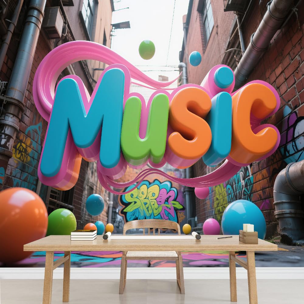 Mural de pared para dormitorio Música Vinilos de pared impermeables autoadhesivos grandes Arte Callejero Póster para sala de estar habitación infantil fondo de TV 200x140cm
