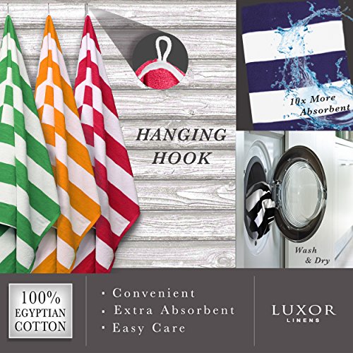 Luxor Linens- Large Beach & Pool Towel - 40"X70" Oversized Cabana Stripe, Hotel Quality-Luxuriously Soft, Absorbent & Plush Towel Blanket - Luxury Anatalya Collection (Green, 2 Pieces) #TOP5