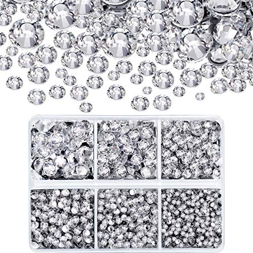 4000 Pieces Mixed Size Hot Fix Round Crystal Gems Glass Stones Hotfix Flat Back Rhinestones (Clear Color)