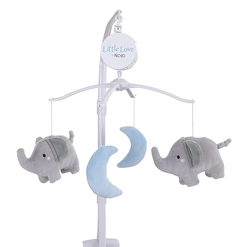 NoJo Elephant Stroll Gray & Blue Moon Musical Mobile, gris, azul
