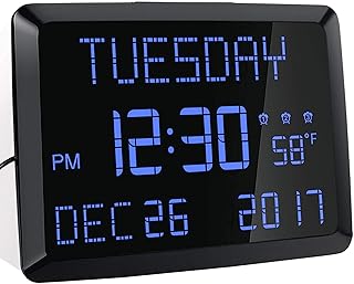 Digital Wall Clock, 11.5" Extra Large Display Calendar Alarm Day Clock with Date and of Week, Temperature,2 USB Chargers,3 Alarms & 12/24H LED Desk for Office, Living Room, Bedroom, Elderly