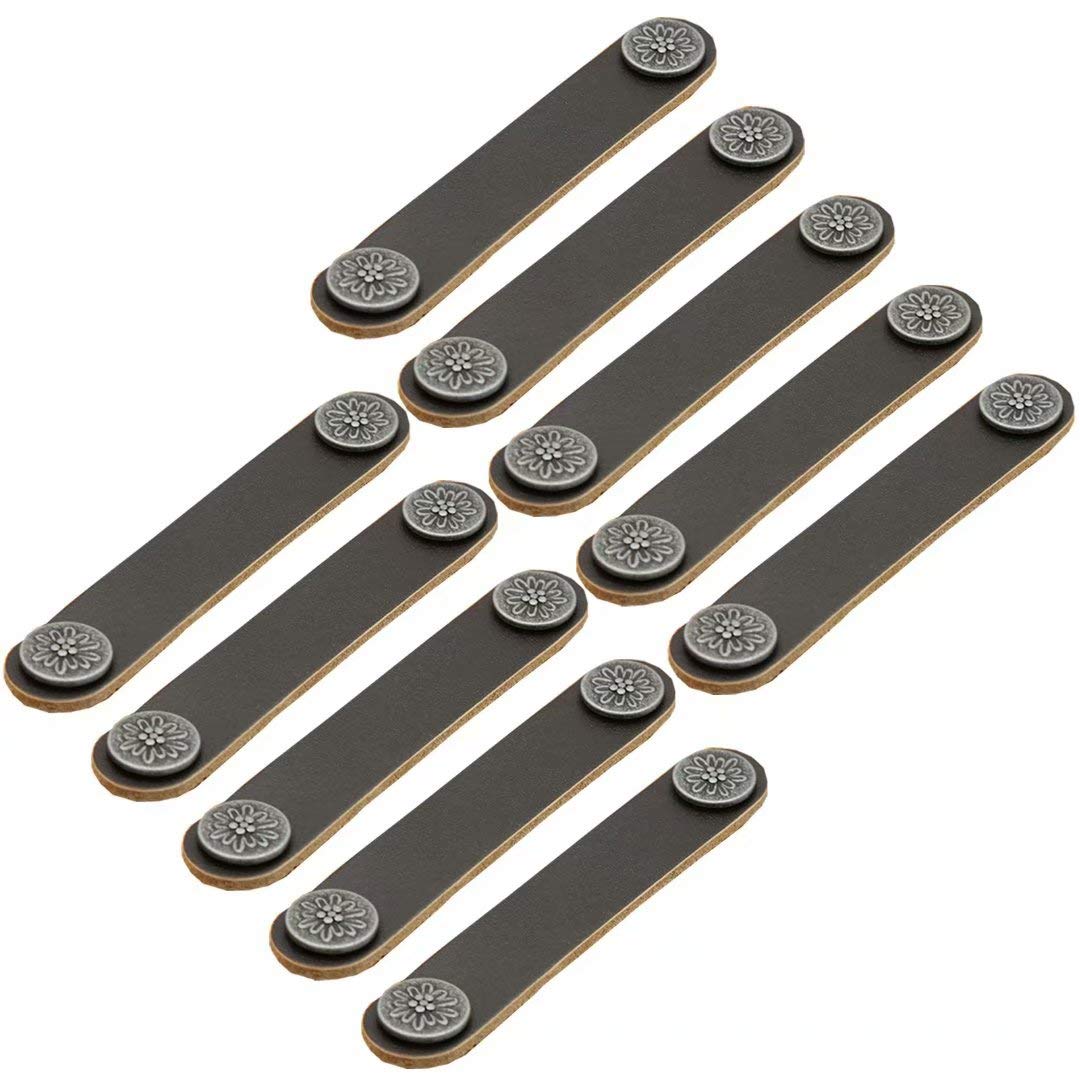 Poignées de porte de meuble boutons en cuir et finitions argent pour armoire