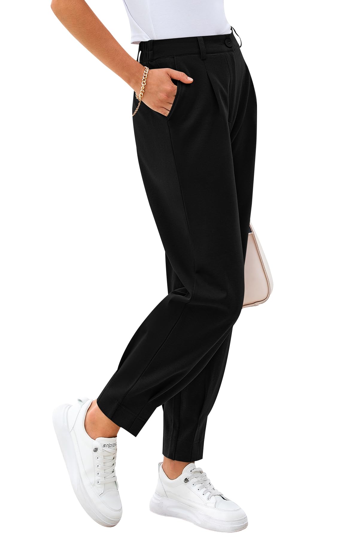 CFLONGE Womens Summer High Waisted Pants for Women 2025 Casual Ankle Length Pant for Work Office Trouser Slacks