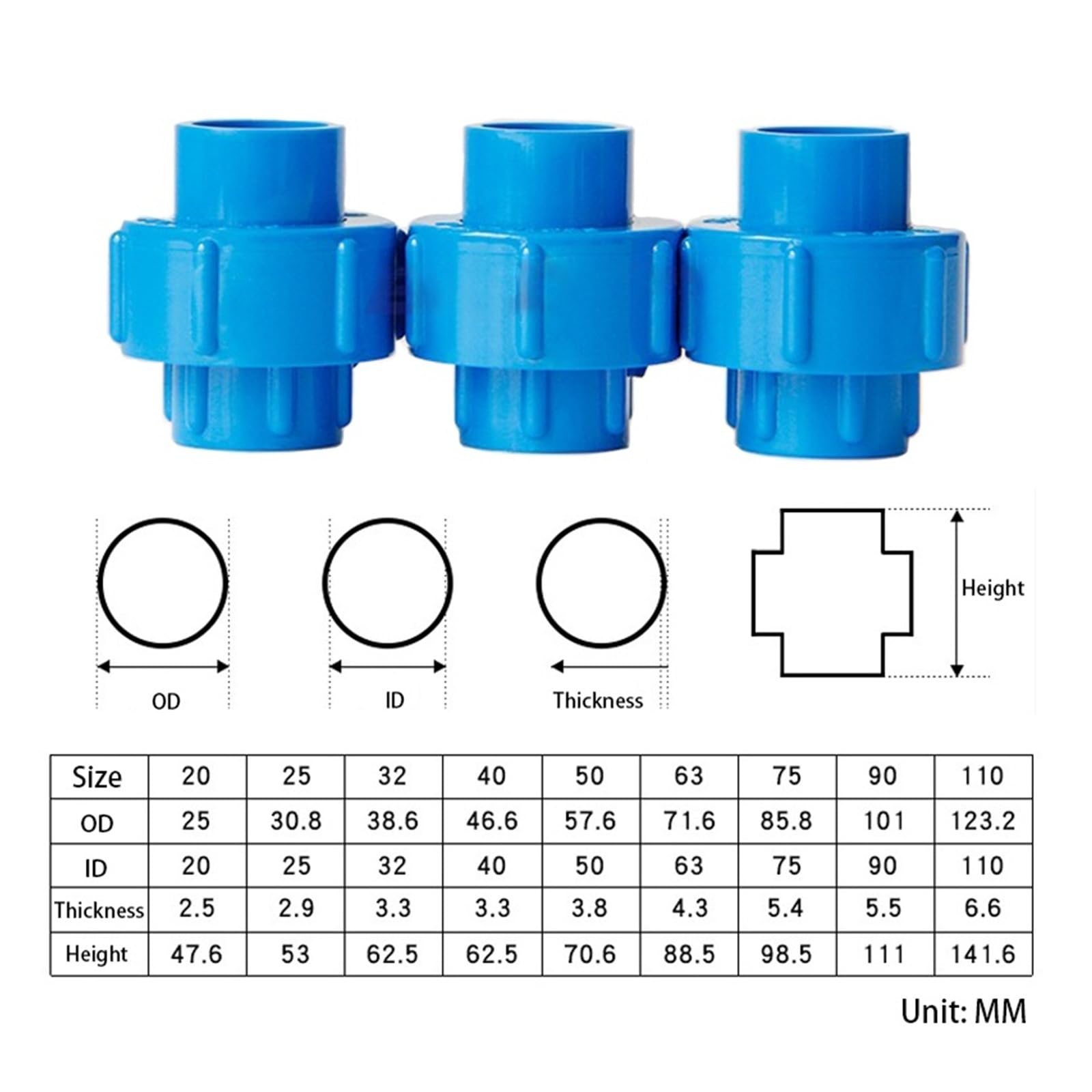 1 pz blu 20/25/32/40/50/63/75/90/110 mm PVC unione connettore tubo acqua acquario giunzioni raccordi irrigazione giardino(1 PCS,90mm)