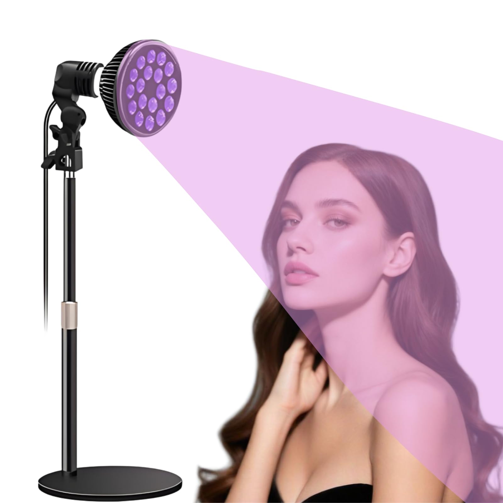 Lámpara de bronceado de 54 W con 18 LED y longitud de onda de 395 nm. Lámpara de terapia con cabezal giratorio E27 para cuerpo completo, ángulo y altura ajustables, con gafas y base retráctil Solarium