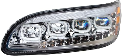 Miniatura 4 de UNITED PACIFIC 35841 Faro delantero L/H, cromado, Quad LED, con LED direccional y señal secuencial, para 2005 2015 Peterbilt 386