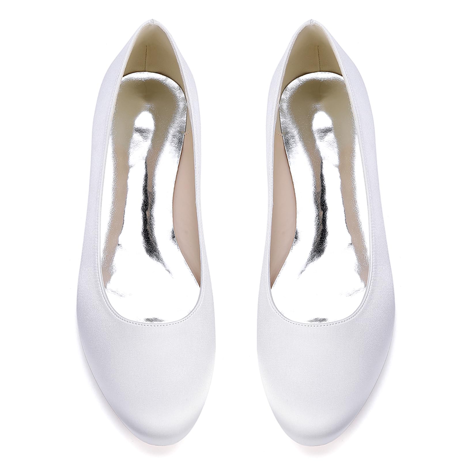 Runde Zehenpartie, Satin, Flache Hochzeitsschuhe für Braut, Bequeme Brautschuhe, Flache Schuhe, Abschlussball, Abendparty, Kleid, Pumps für Damen