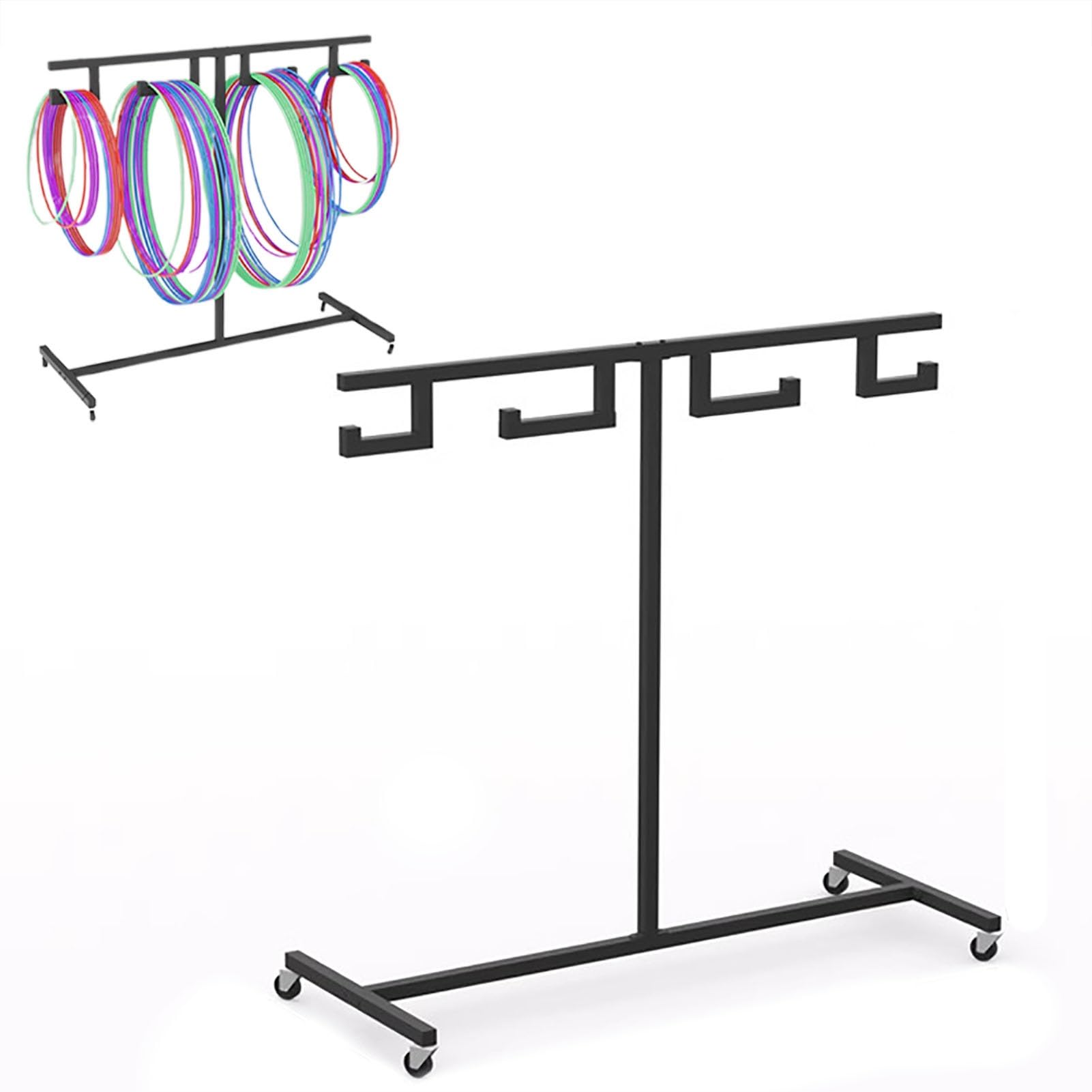 Large Exercise Hula Hoop Stand Holder for Differet Sized, Heavy Duty Sports Equipment Organizer Cart, Portable Jump Rope Storage Rack for Adult Child