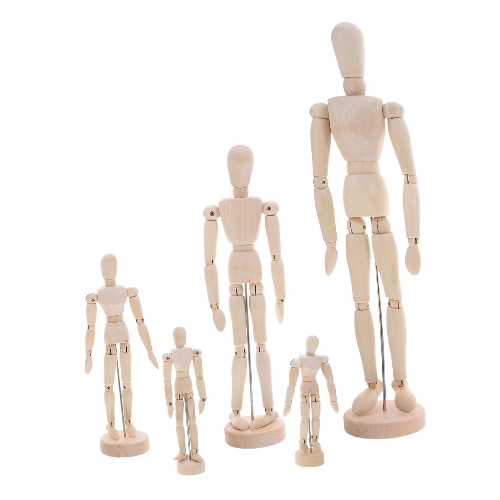 5 Pièces Mannequins Dessin Bois Articulés avec Support Modèles Humains Articulés pour Dessin Peinture et Étude Anatomique