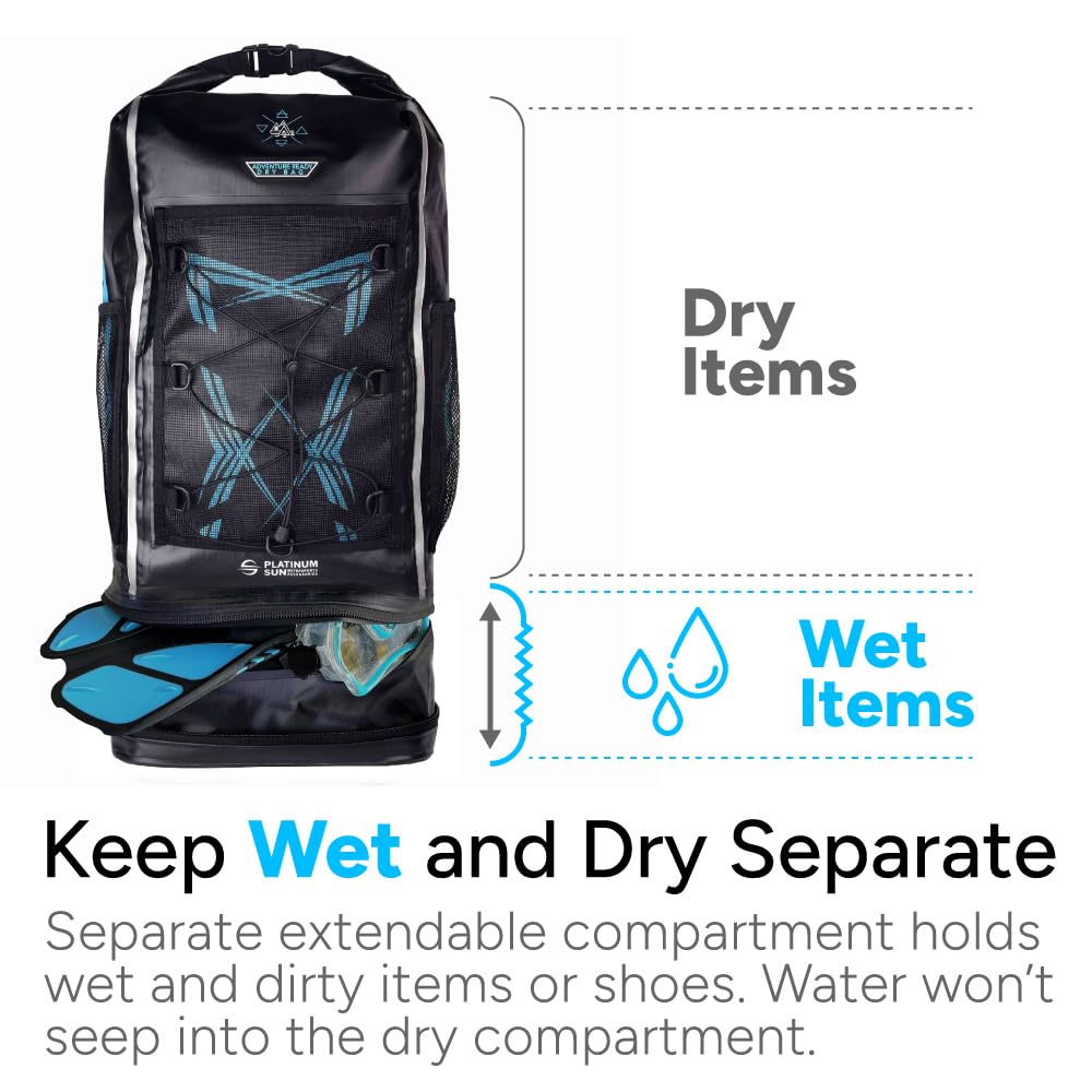 Dry Bag Backpack Waterproof 40L Heavy Duty Roll-Top beach bag with Compartment for Dirty Stuff for Travel, Hiking, Boating