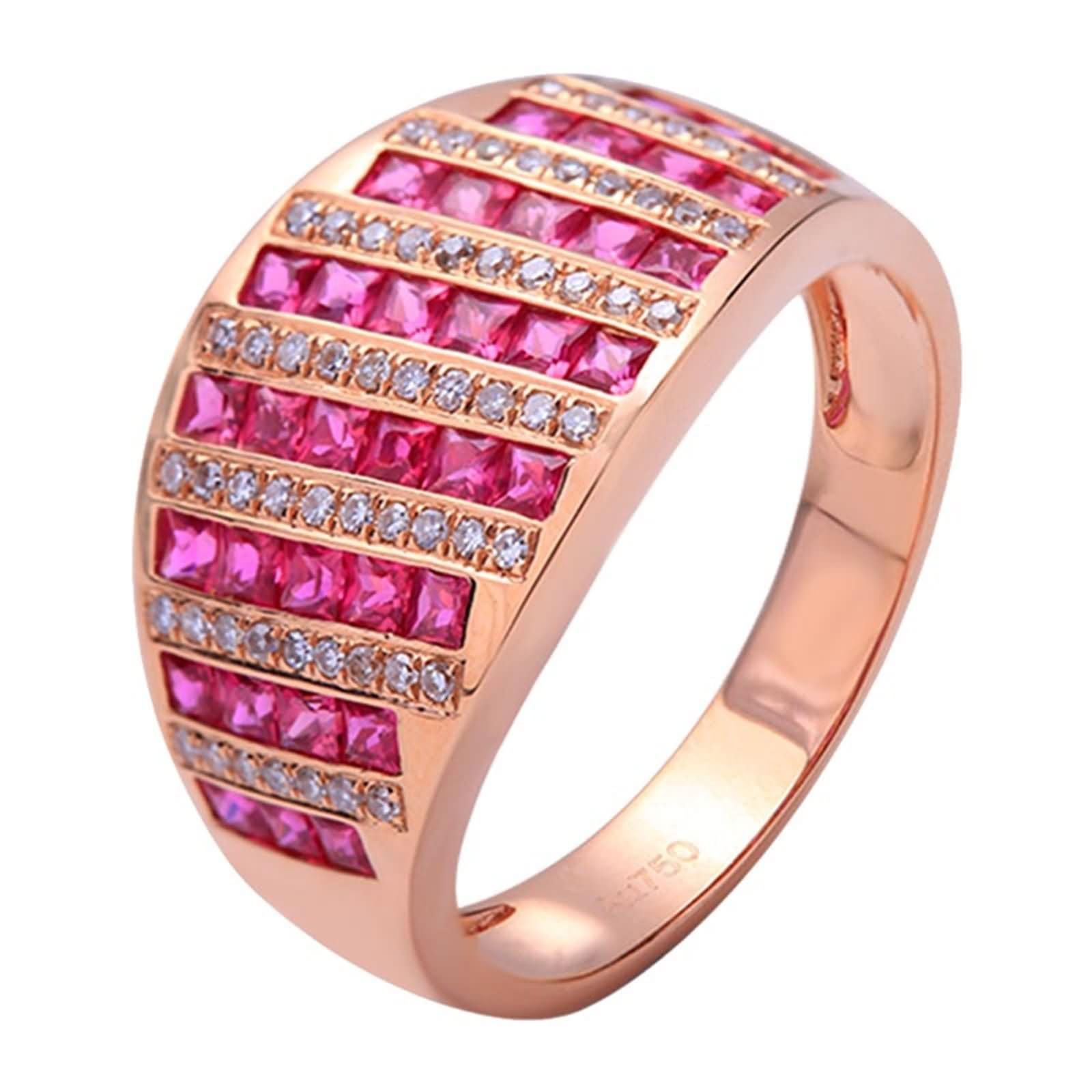 Daesar Anillo Boda para Mujer con Cuadrado con Rubí Creado de 0.97ct y Moissanita, Oro Rosa 9K/14K/18K, Anillos de Alianza Oro Rosa