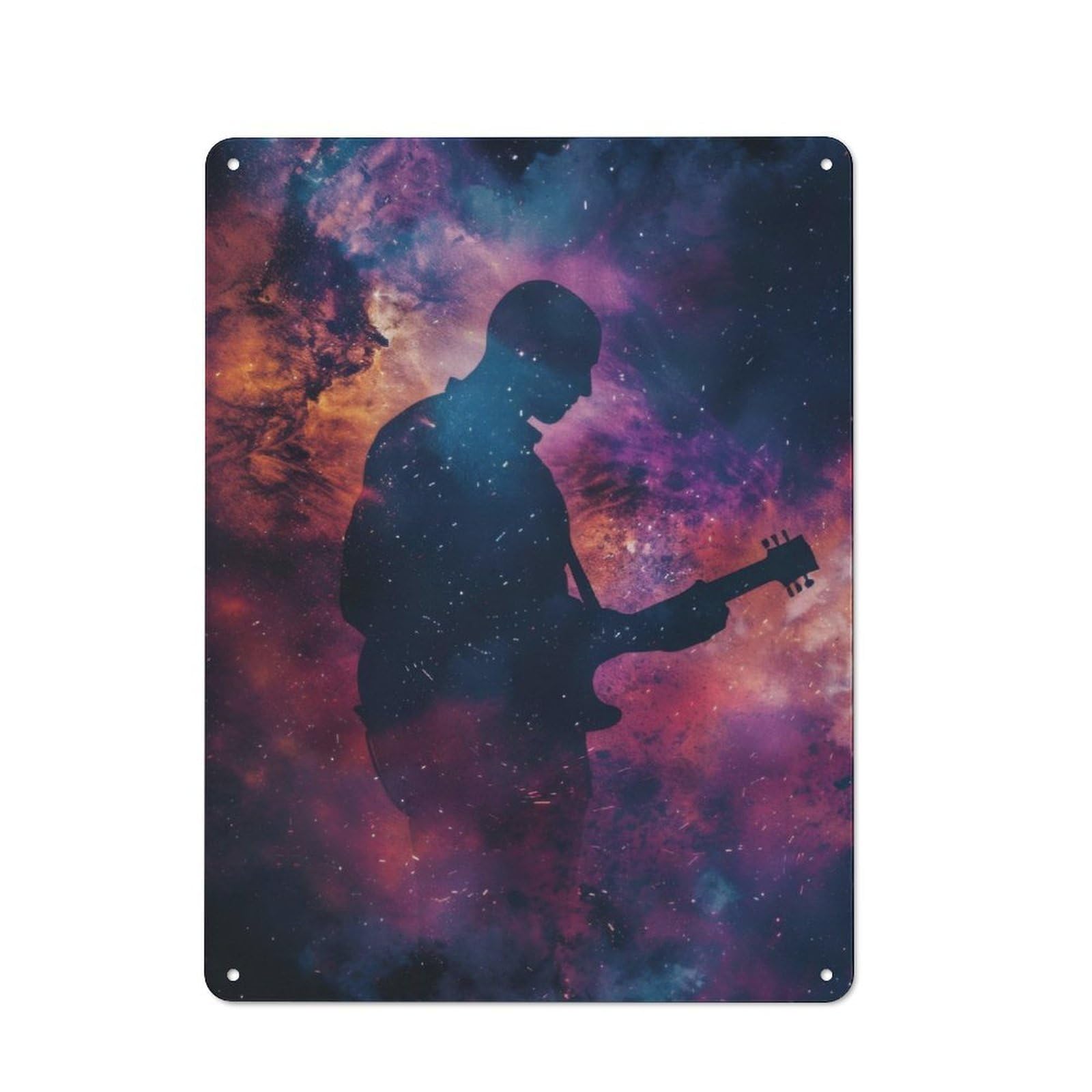 Junmoney Guitarist Galaxy Silhouett For Lounge Or Reading Corner, Rustic Tin Sign 40X30cm, For An Autumn Update To Lounge And Reading Corner