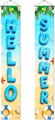 BlissYard Hello Summer Door Banner 12x72 Inch Porch Banner for Beach Party Outdo