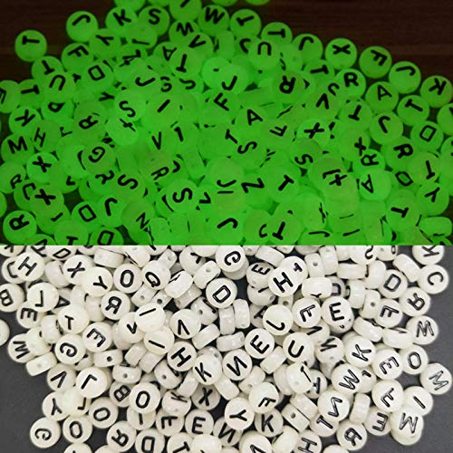 ToBeIT Cuentas con letras aprox. 1000 unidades, brillantes en la oscuridad, perlas acrílicas (negro que brilla en la oscuridad)