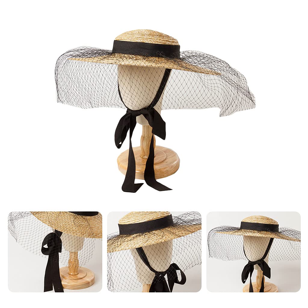 Sombrero trenzado de paja para niñas, playa, vacaciones, a prueba de sol, tamaño ajustable con decoración de granadina, unisex, SPF de ala ancha