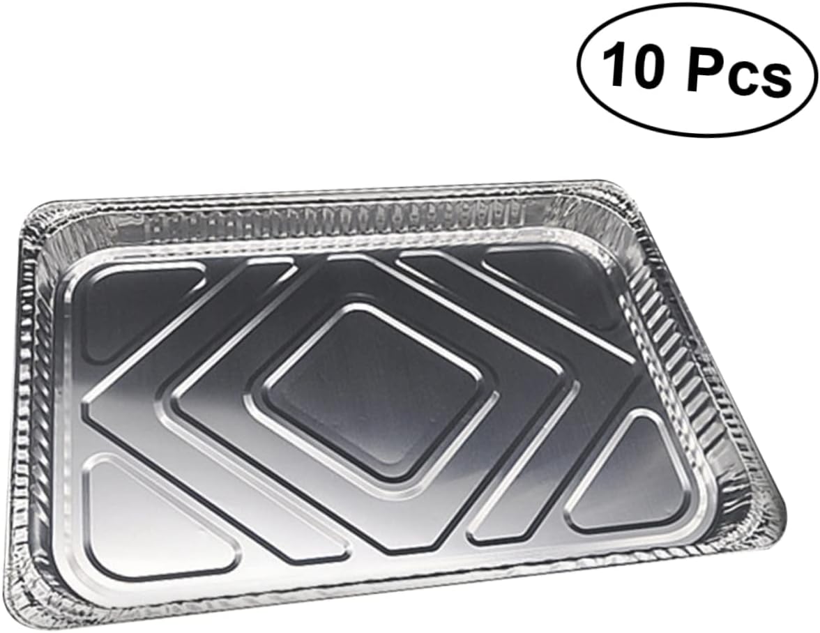 Luxshiny 10pcs Disposable Aluminum Foil Bbq Drip Pan Tray Grease Catcher for Grills Recyclable Tin Liners for Indirect Cooking and Side Dishes