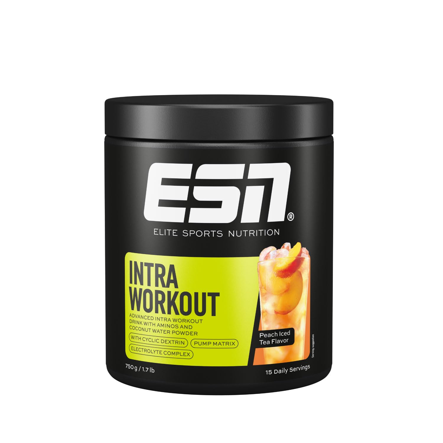 ESN Intra Workout, 750g, 15 Portionen, Peach Iced Tea, mit essentiellen Aminosäuren, Elektrolyten und Cyclic Dextrin, made in Germany