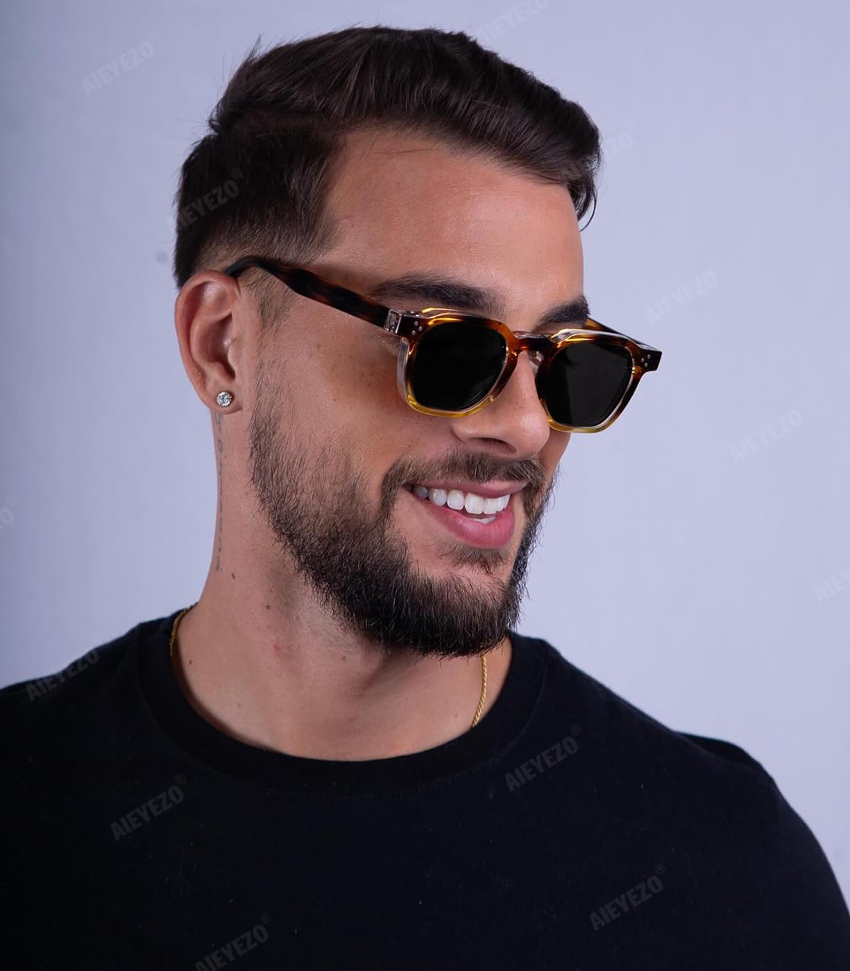 AIEYEZO Retro Sunglasses for Womens Mens Square Thick Framed Shades Trendy Vintage Sun Glasses - Image 3