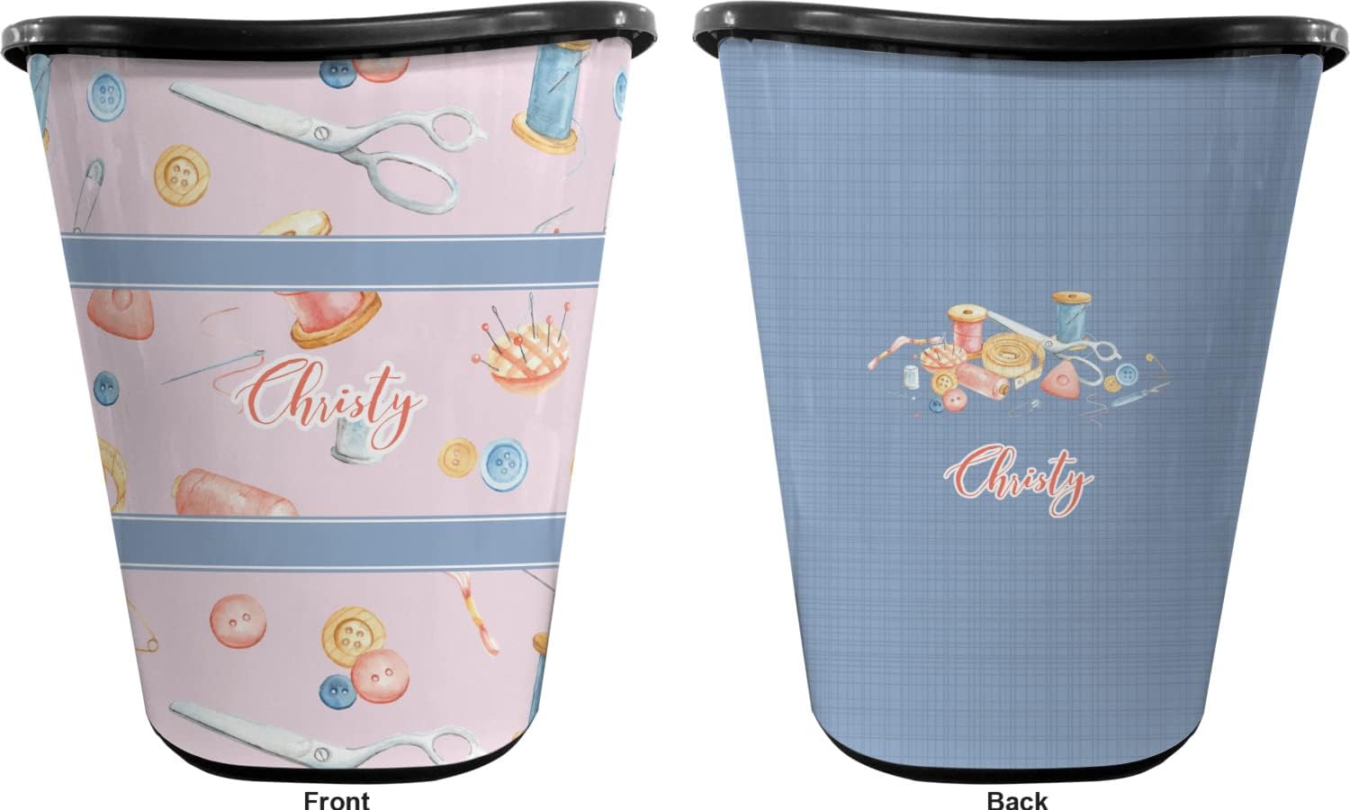 Personalized Sewing Time Waste Basket - Double Sided (Black)