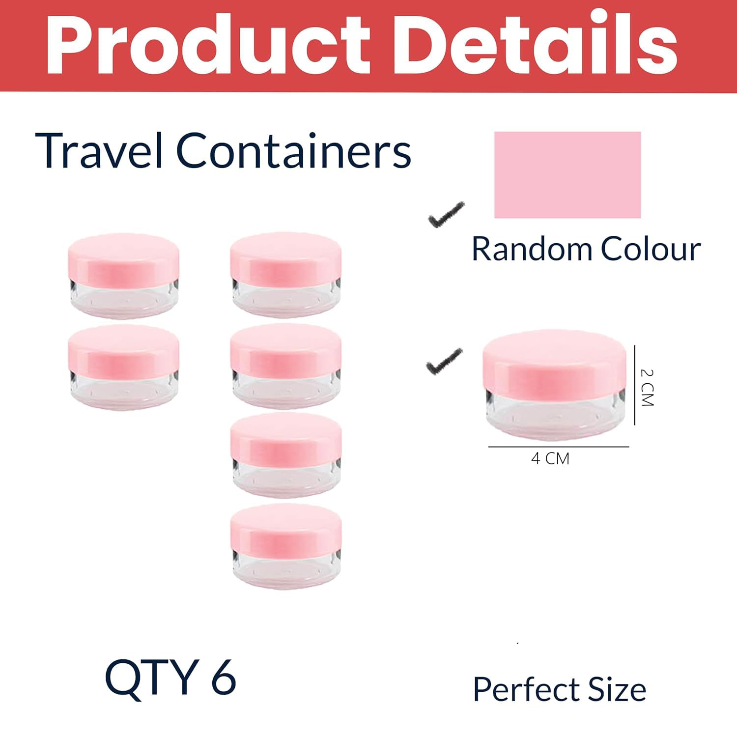 TEMPERIA (Pack of 6) Refillable Small Containers for Makeup, Cream & Lip Balm - Portable Mini Size Empty Storage Boxes for Travel - Plastic Small Box Container for Cosmetic - Multicolour