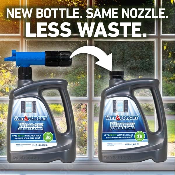Limpiador de ventanas y pantallas – Spray limpiador de ventanas al aire libre y accesorio de manguera; sin frotar, brillo superior sin frotar para ventanas y pantallas; 48 onzas (paquete 2