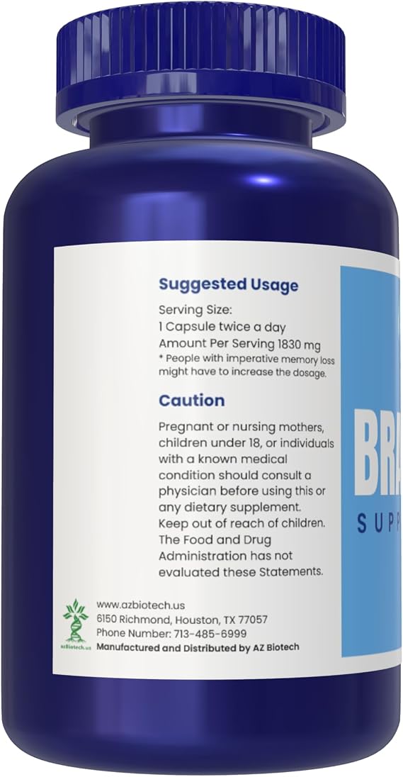 Brain Boost Supplement, 120 Capsules, Non GMO, Gluten Free, Supports Memory, Focus & Concentration