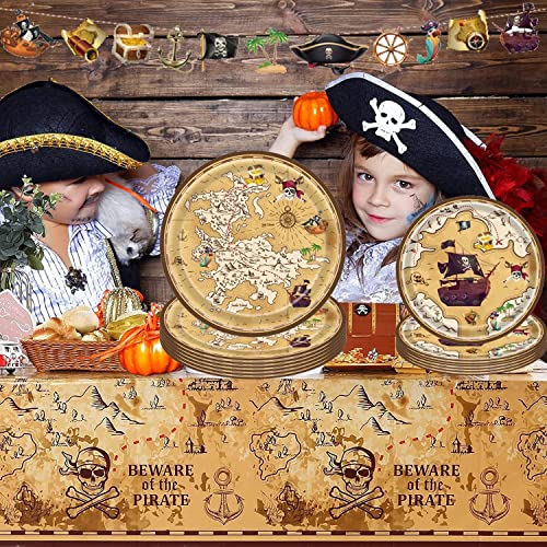 Luckkyy 81 Pieces Pirate Party Tableware Set Pirate Plates Pirate Birthday Party Supplies Paper Plates Napkins Set Re-Usable Dinnerware Tableware For For Baby Shower Birthday （Serves 10） #TOP1