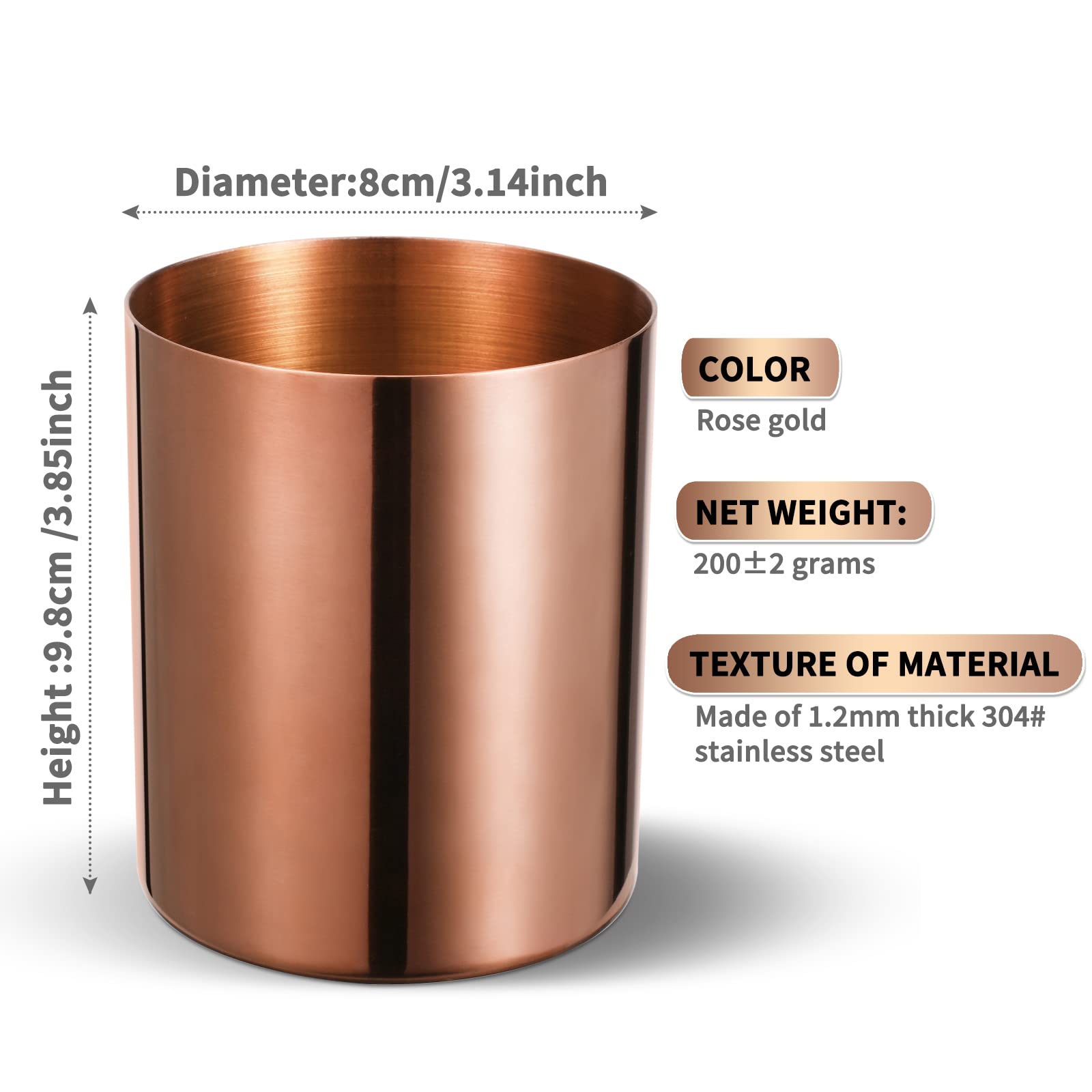 Lidwot Rose Gold Stainless Steel Round Pen HolderDesk Pen HolderNordic Style Pen JarMetal Pencil CupMakeup Brush Storage Holder - Image 2