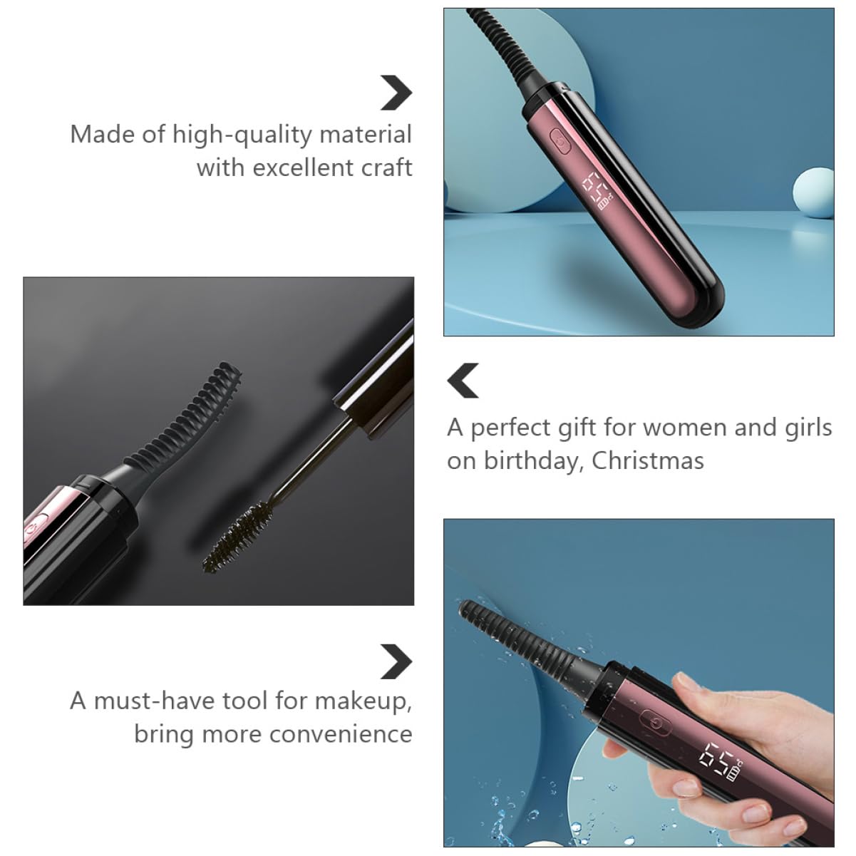 Rizador Abs 360mah Recargable Eléctrico Negro de Pestañas | Pinza Calefactora Profesional 1 Juego Portátil y Ligero , para Maquillaje y Viaje de Negocios