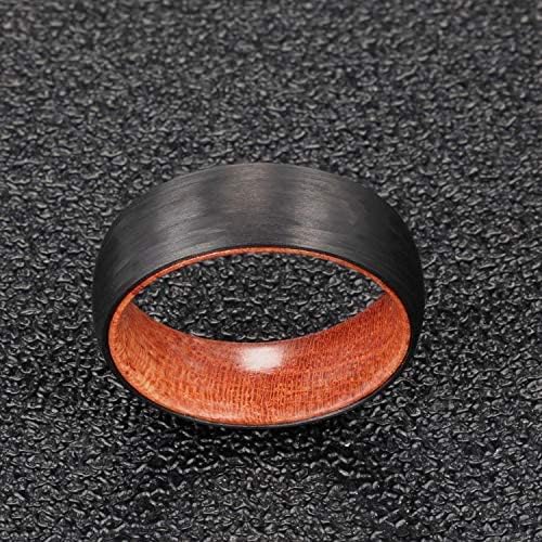 POYA Wedding Band for Men Women Black Carbon Fiber Ring with Rosewood Interior - Image 5