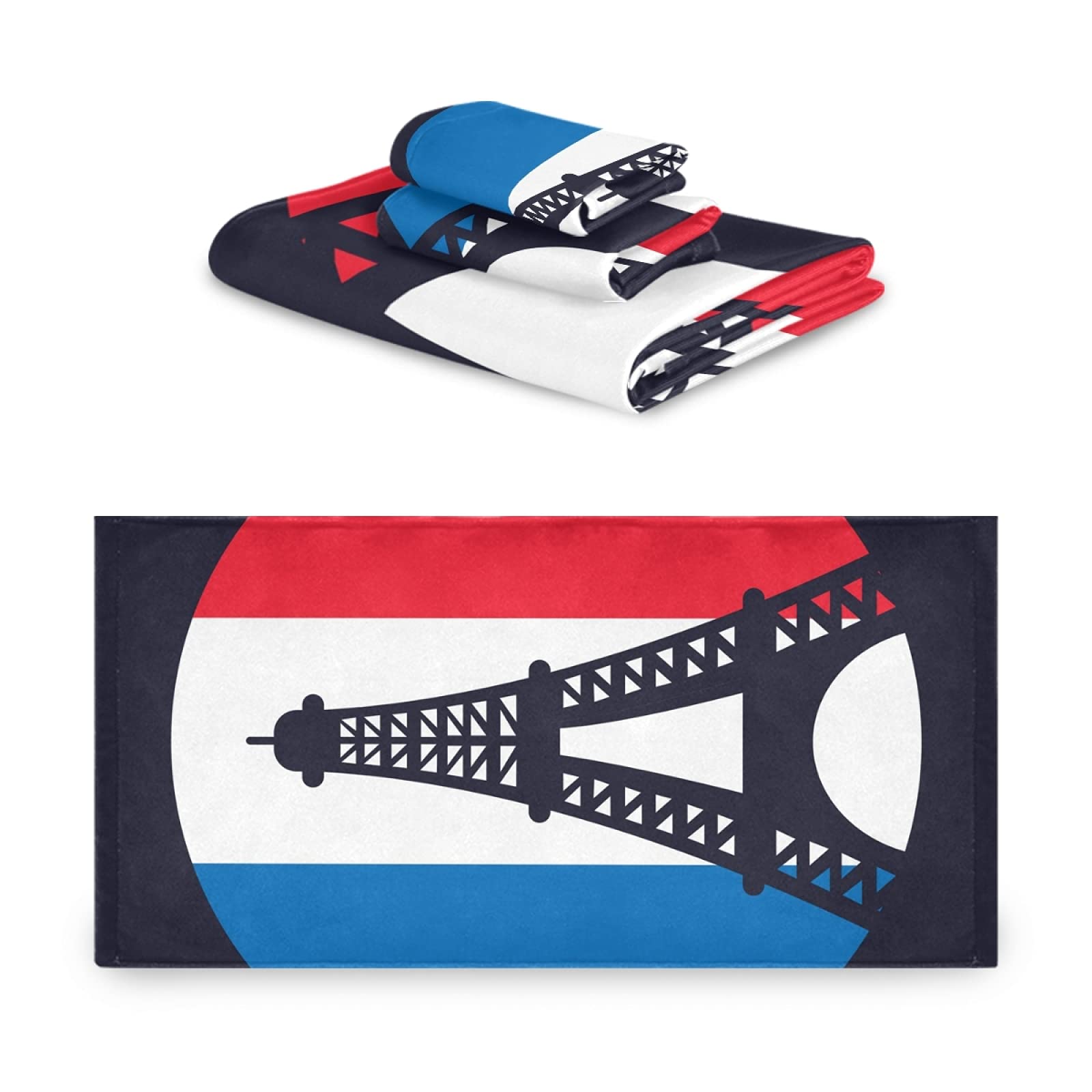 Vnurnrn Bandera De La Cultura De Francia Torre Eiffel Juego de Toallas para Baño Playa Toalla (1 Toalla de Baño y 1 Toalla de Mano y 1 Paño de Lavado) para Nadar Niñas Niños