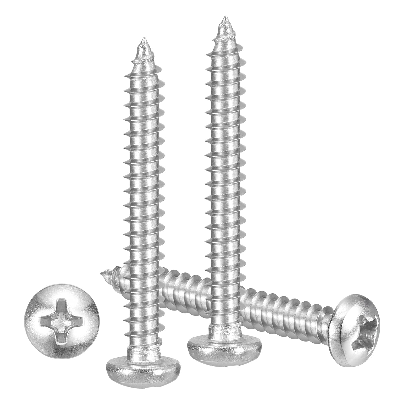 METALLIXITY Phillips Pan Head Self Tapping Screws(M4x30) 50Pcs, 304 Stainless Steel Self Drilling Screw for Metal Wood Plastic, for Cabinet Wall Shutter Plate Rock Furniture, Silver Tone — image 1