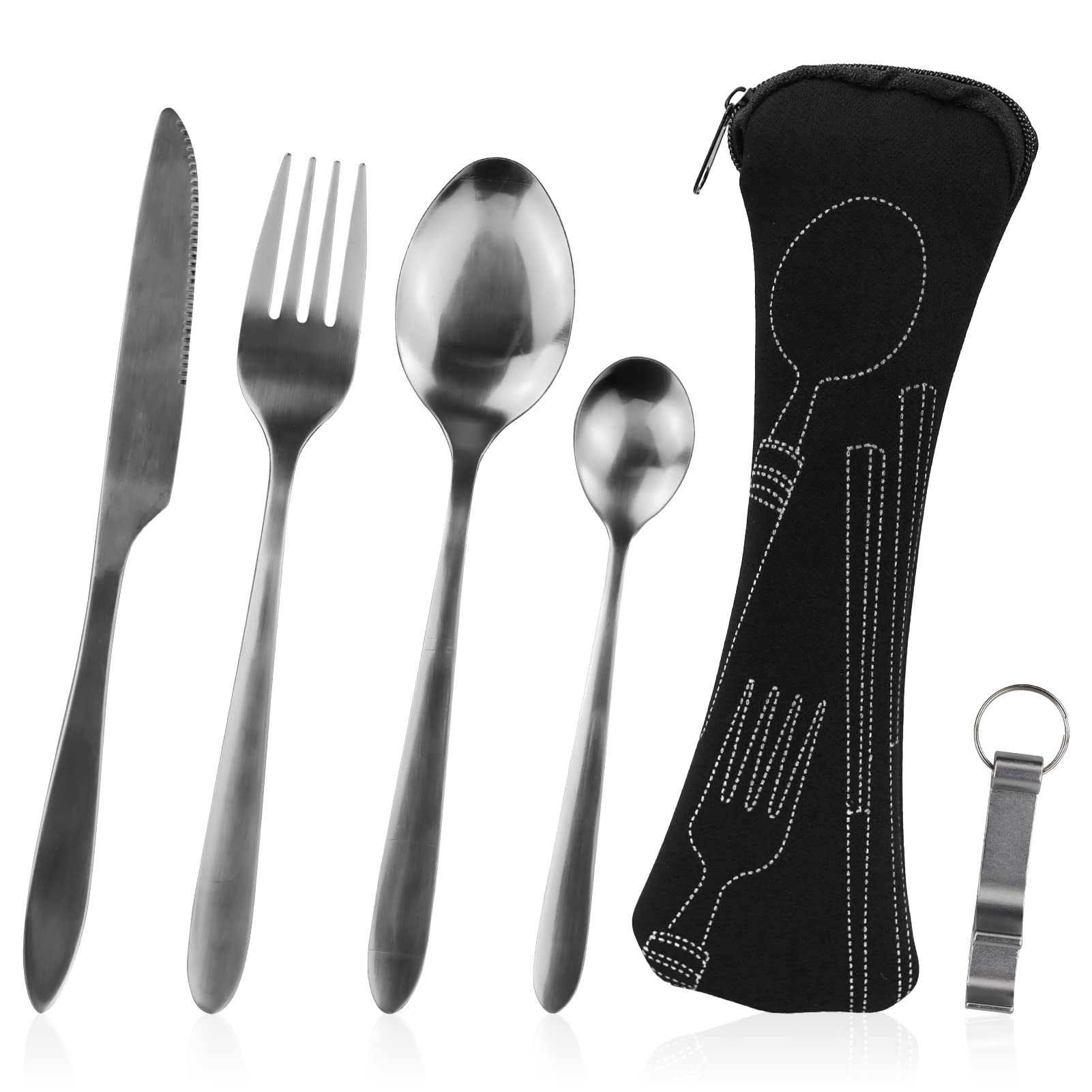 Set 5 Posate Acciaio Inox Con Apribottiglie | Per Campeggio, Picnic E Viaggi