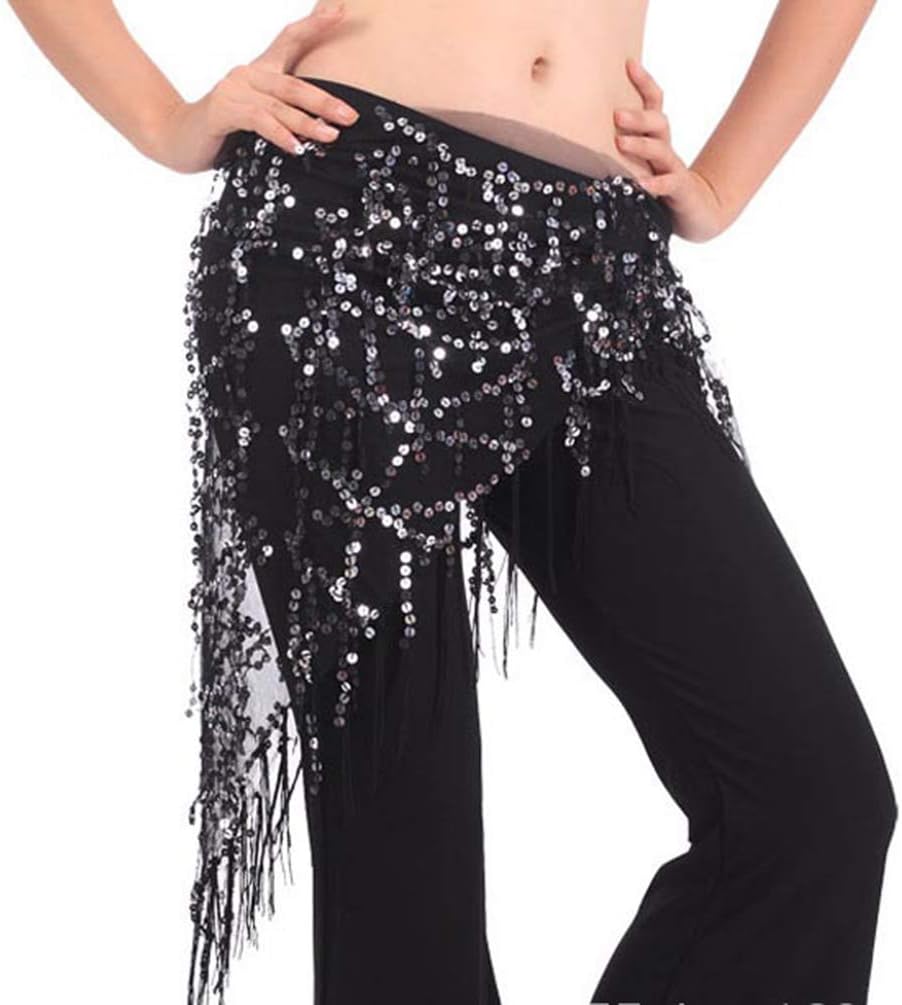 Lauthen.S Women Belly Dance Hip Scarf, Sequin Tassels Triangle Tribal Wrap Skirt Waist Chain