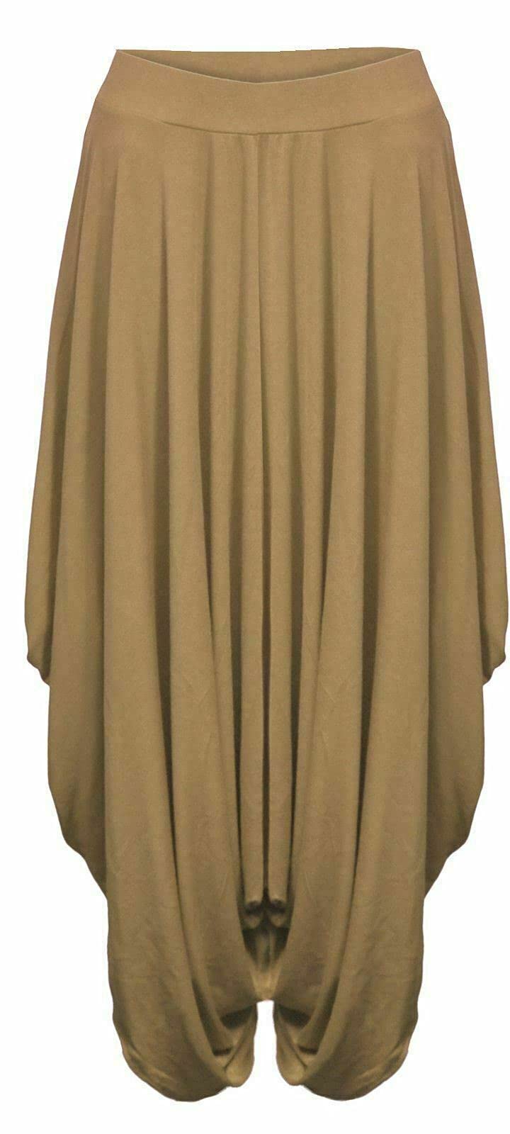 GOSTYLES® Womens Draped Baggy Harem Pants, Ladies Gathered Lagenlook Alibaba Trousers Lightweight Elastic Waist Loose Fit Summer Pant (Mocha, 8-10)