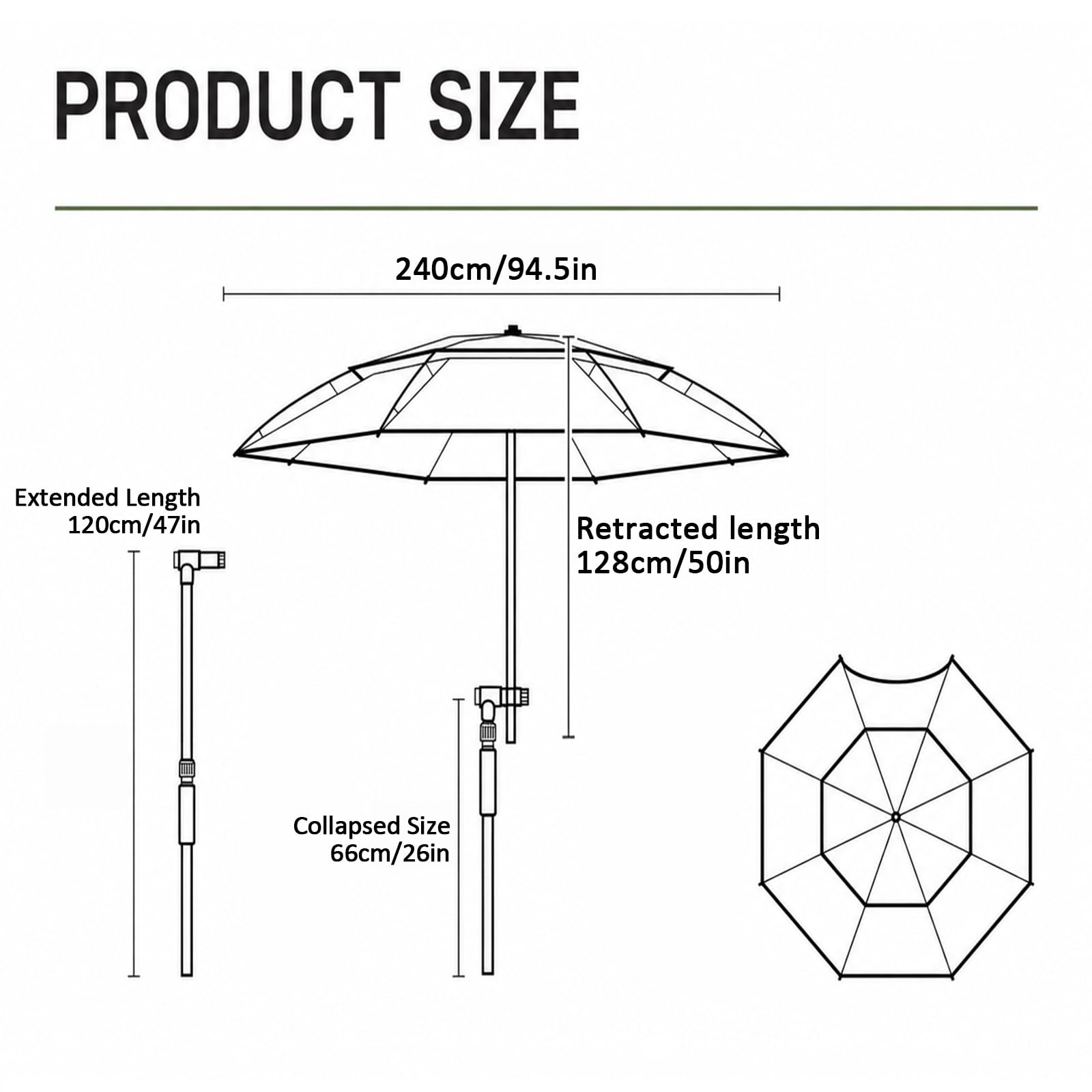 Regulowany parasol wędkarski 360° z torbą do przenoszenia, duży parasol przeciwsłoneczny UV50+, wiatroszczelny schronienie na zewnątrz, na plażę, kemping, wędrówki, do ogrodu i podróży