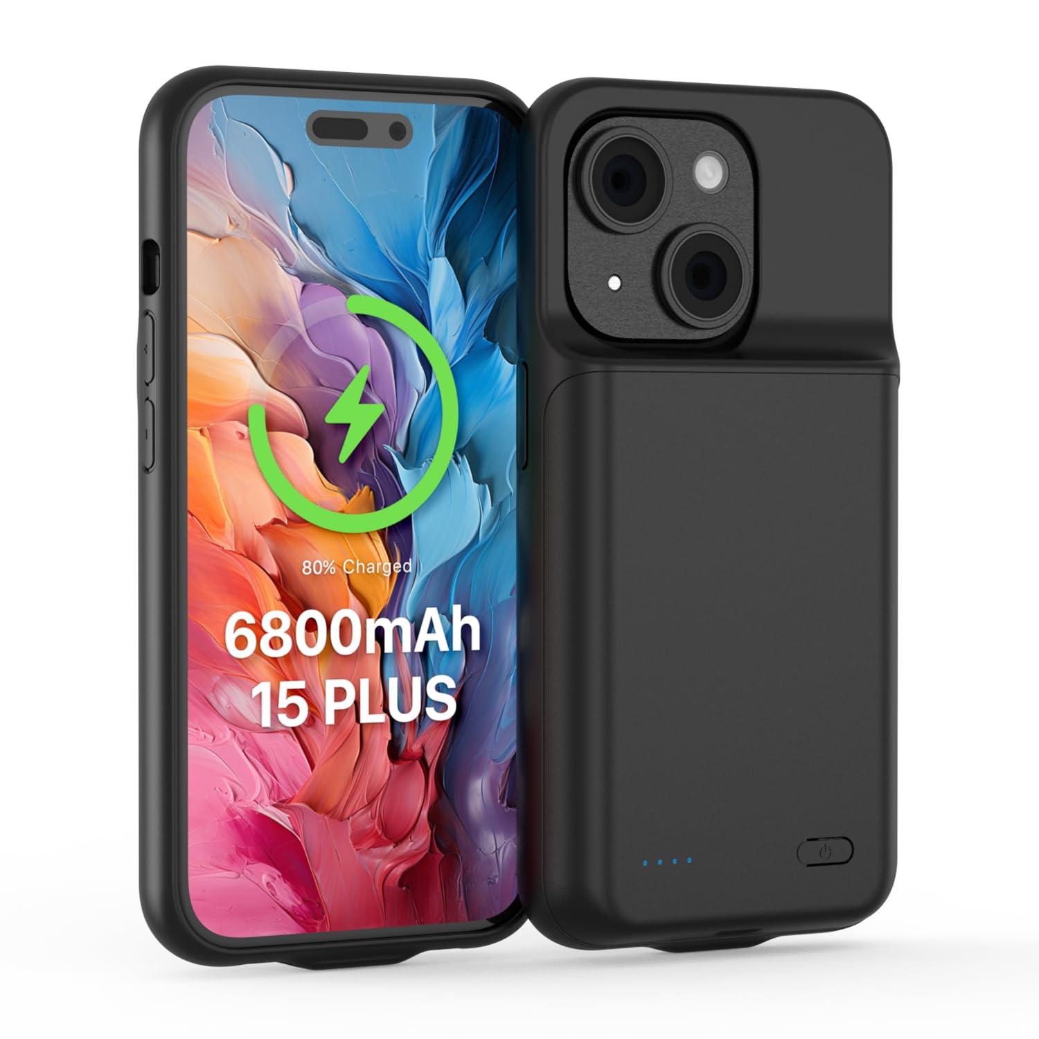 Akkuhülle für iPhone 15, [ 6800mAh ] Zusatzakku Ladehülle Akku hülle Handyhülle,wiederaufladbare Powerbank Akku Hülle kompatibel für iPhone 15 (6.1 Zoll) (Schwarz)