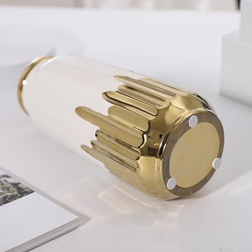 Miniatura 9 de White Gold Vase Ceramic Vase Home Decor Living Room TV Cabinet Hydroponic Flowers White and Gold Vase for Living Room, Hotel, Study Center Setting