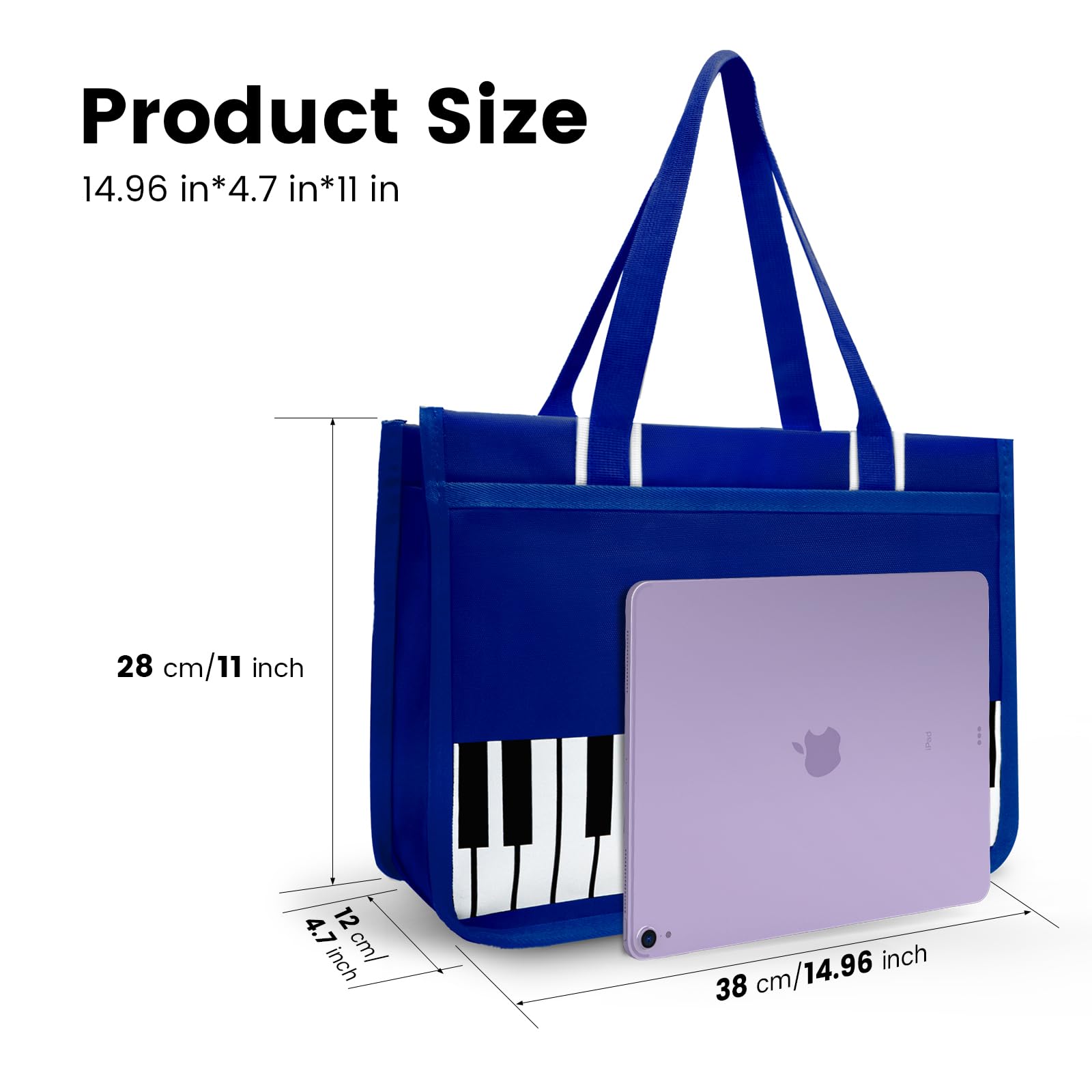BestSounds Piano Bag, Zipper Waterproof Music Book Tote Bag Piano Accessories for Women Gifts for Musicians (Dark Blue) - Image 4