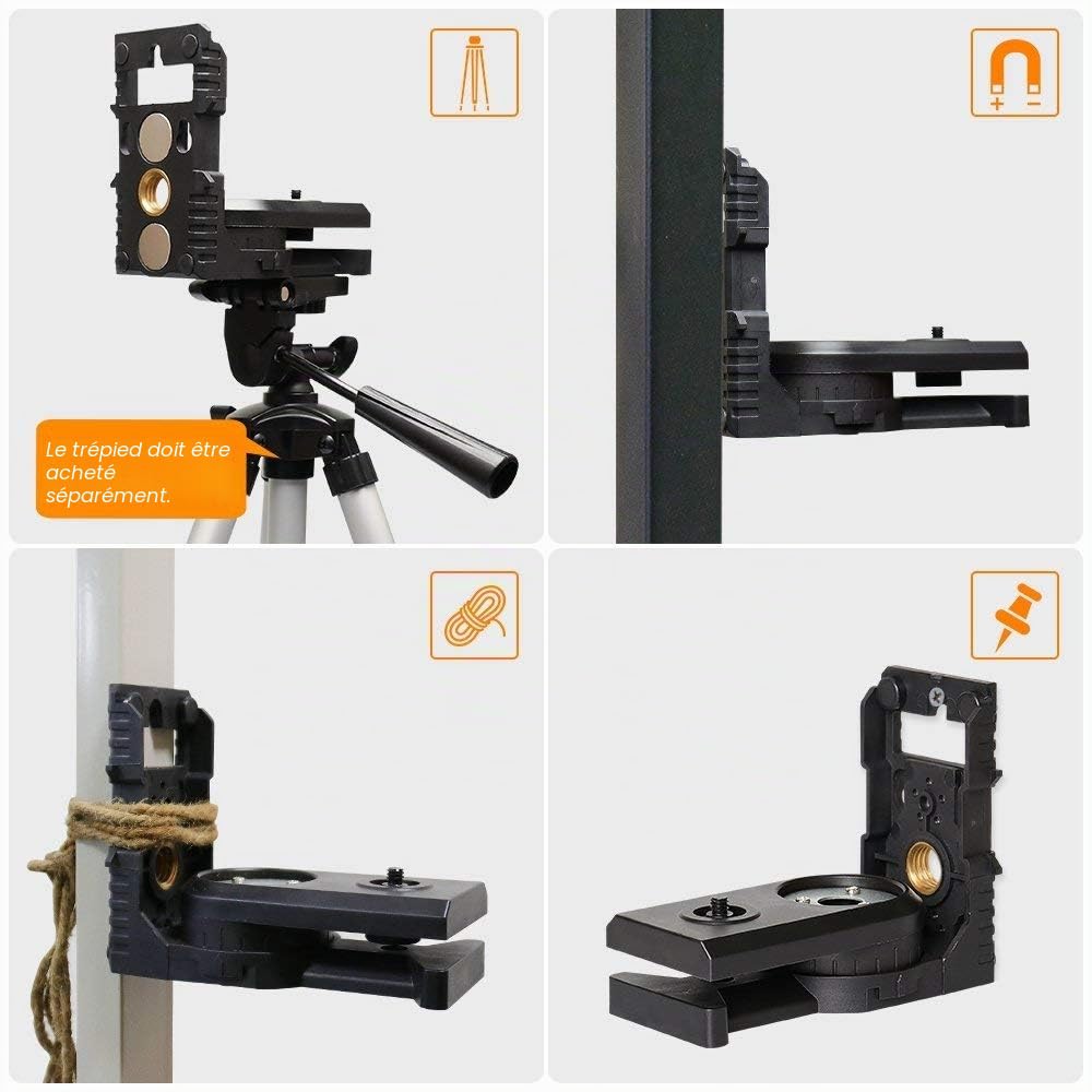 Huepar PV3 Adaptateur pour Niveau Laser, Base Pivotante Magnétique Multifonction, Support Réglable à 180°, Laser Level Adapter avec Fileté Mâle de 1/4"-20, Fileté Femelle 1/4"-20 et 5/8"-11
