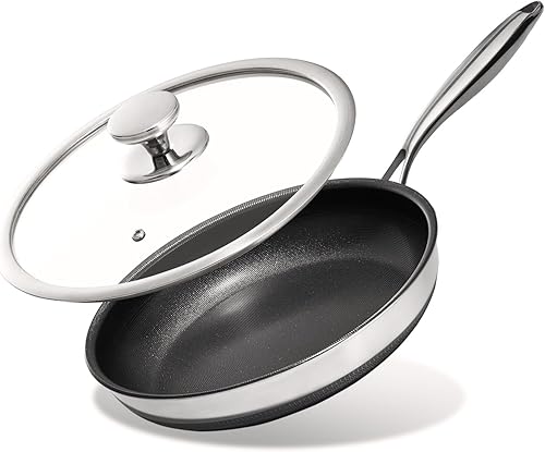 KITEXPERT Sartenes antiadherentes con tapa, sartén de cerámica de titanio de 8 pulgadas, sartén antiadherente de acero inoxidable, sin PFAS PFOA y