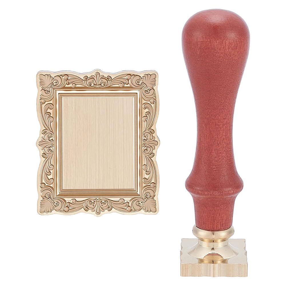UNICRAFTALE Rectangle Wax Seal Stamp 3D Embossed 27x23x14mm Embossing Seal Kit Frame Head with Red Wood Handle Golden Wax Seal Stamp for Wedding Invitations Scrapbooking Letters