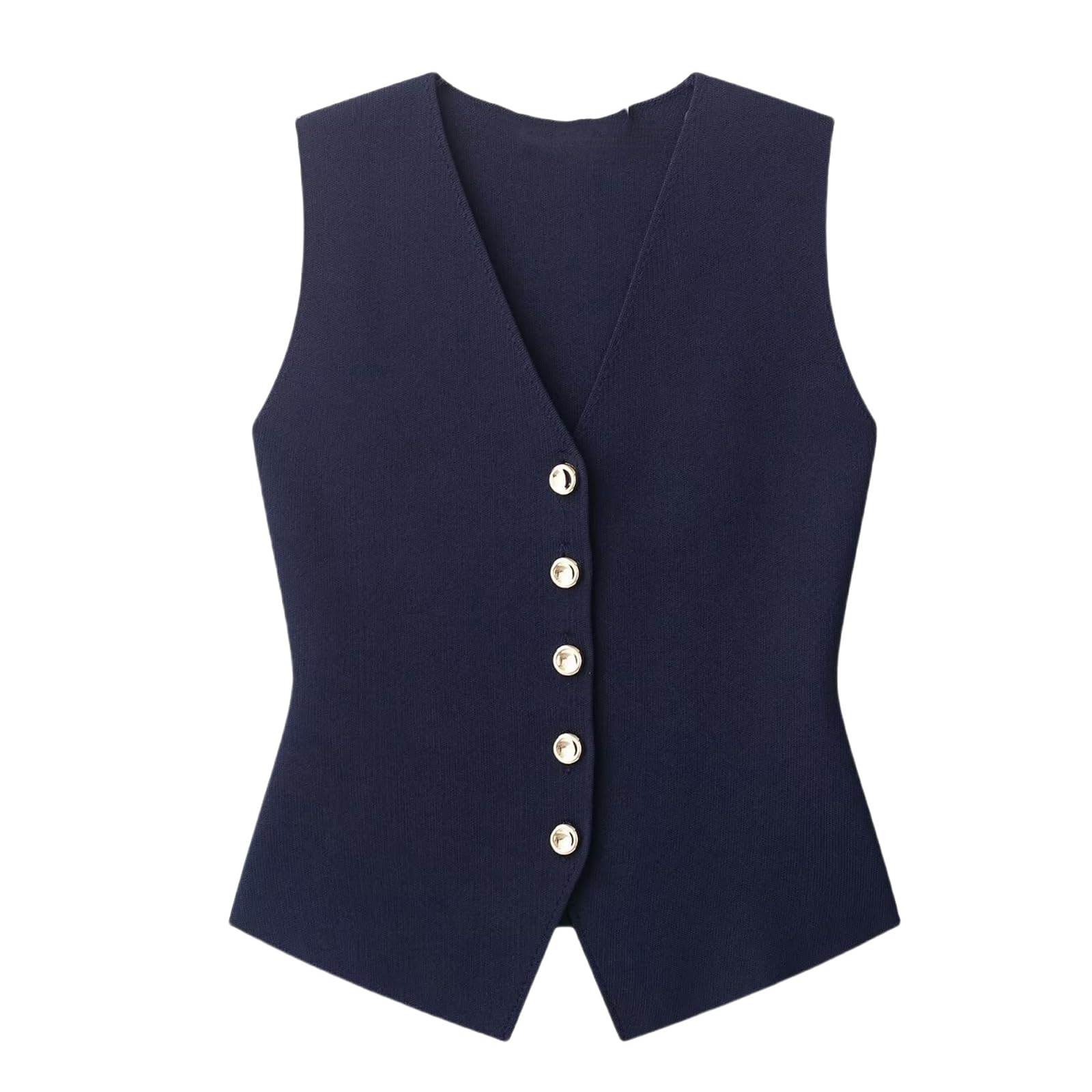 RWGSNB Womens Knitted Suit Vest Elegant V-Neck Fine Knitted Sweater Vest Casual Button-Down Office Dressy Gilet Top Autumn Sleeveless Knitwear Blazers Jacket Navy Xs