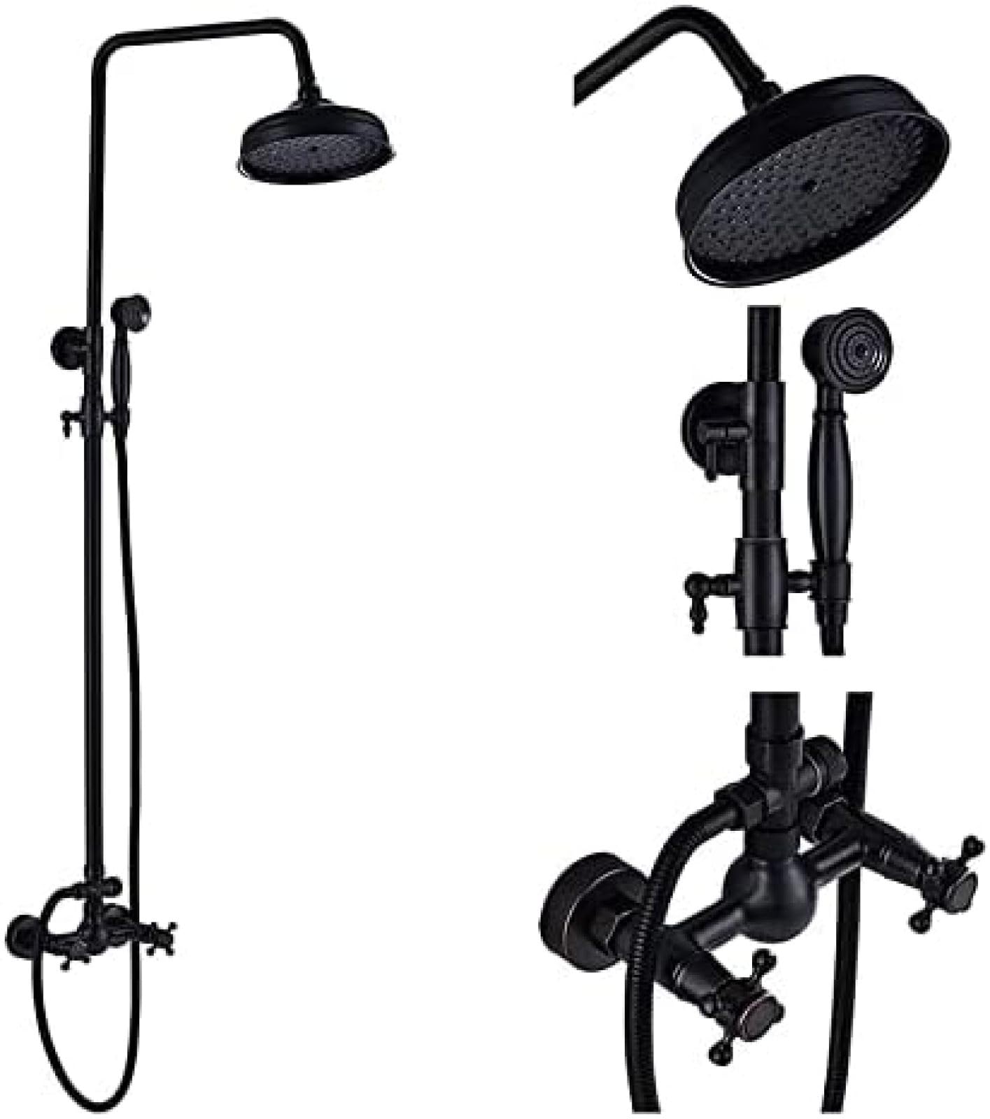 GLJTUO Shower system, Bathroom Rainfall Shower 8inch Mixer Faucet Dual Handle Brass Black Shower Set Faucet Wall Mount Rainfall Shower Mixer Tap Handshower,Shower Faucet B01,Sho,Shower Faucet C01