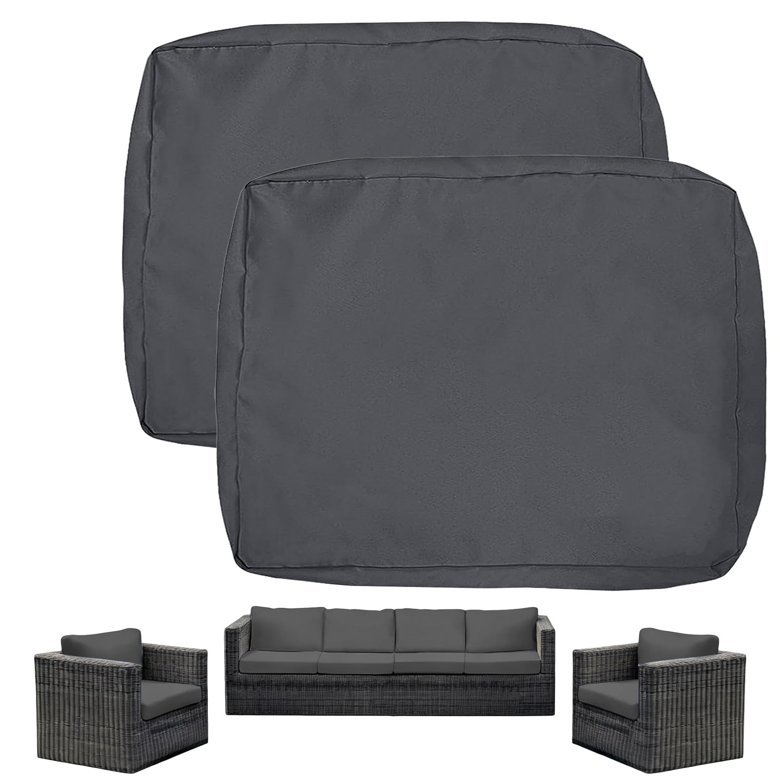 Housse de coussin extérieur imperméable 40x65x12cm gris foncé en lot de 2 pour assise de terrasse