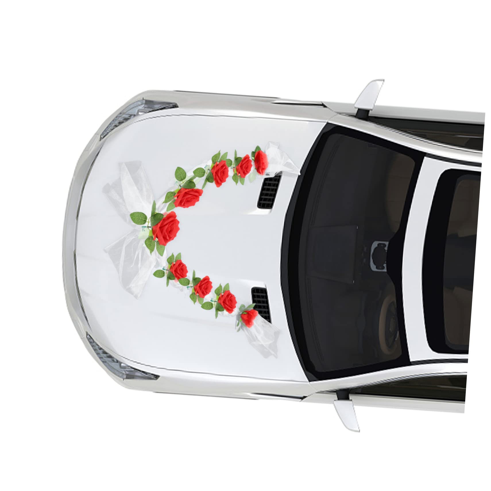Cabilock 2sätze Kunstrosen Für Hochzeitsauto-Dekoration Weiße Rosen Mit Band Für Hochzeiten Und Valentinstag Hochzeitsdeko Für Auto Und Veranstaltungen