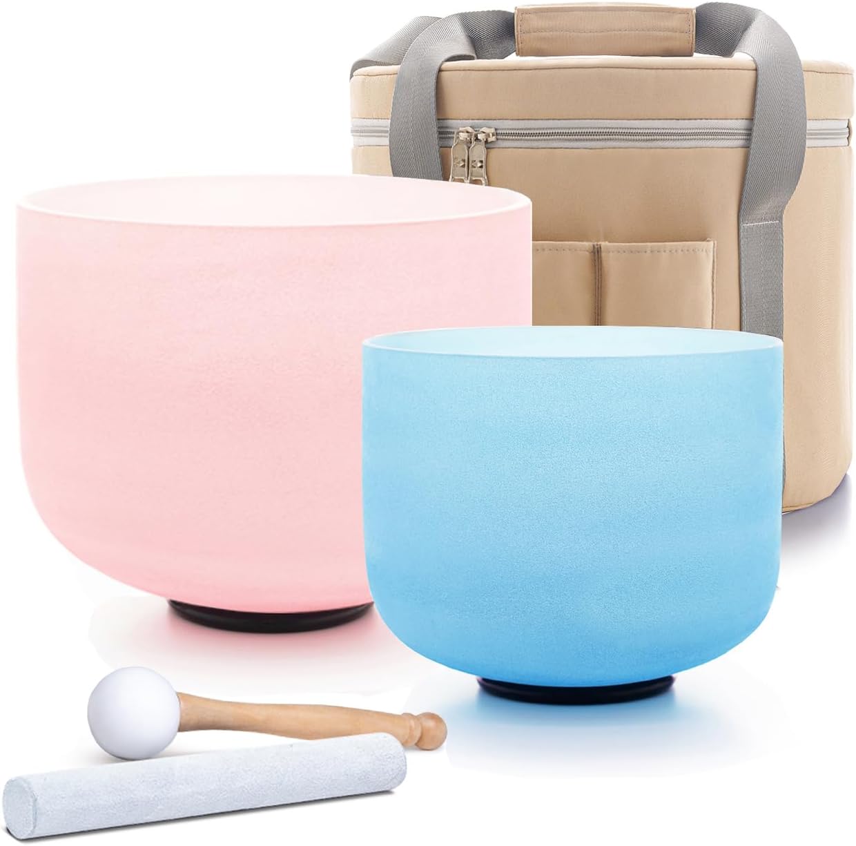 Hye-eun Color Crystal Singing Bowl Set of 2 PCS 8-10inch 432 Hz 8"G Blue 10"C Pink Sound Meditation Mutual Attraction Chakra Bowls with Carry Case for Yoga Sound Healing Energy Vibration 8"G Blue 10"C Pink 432 Hz