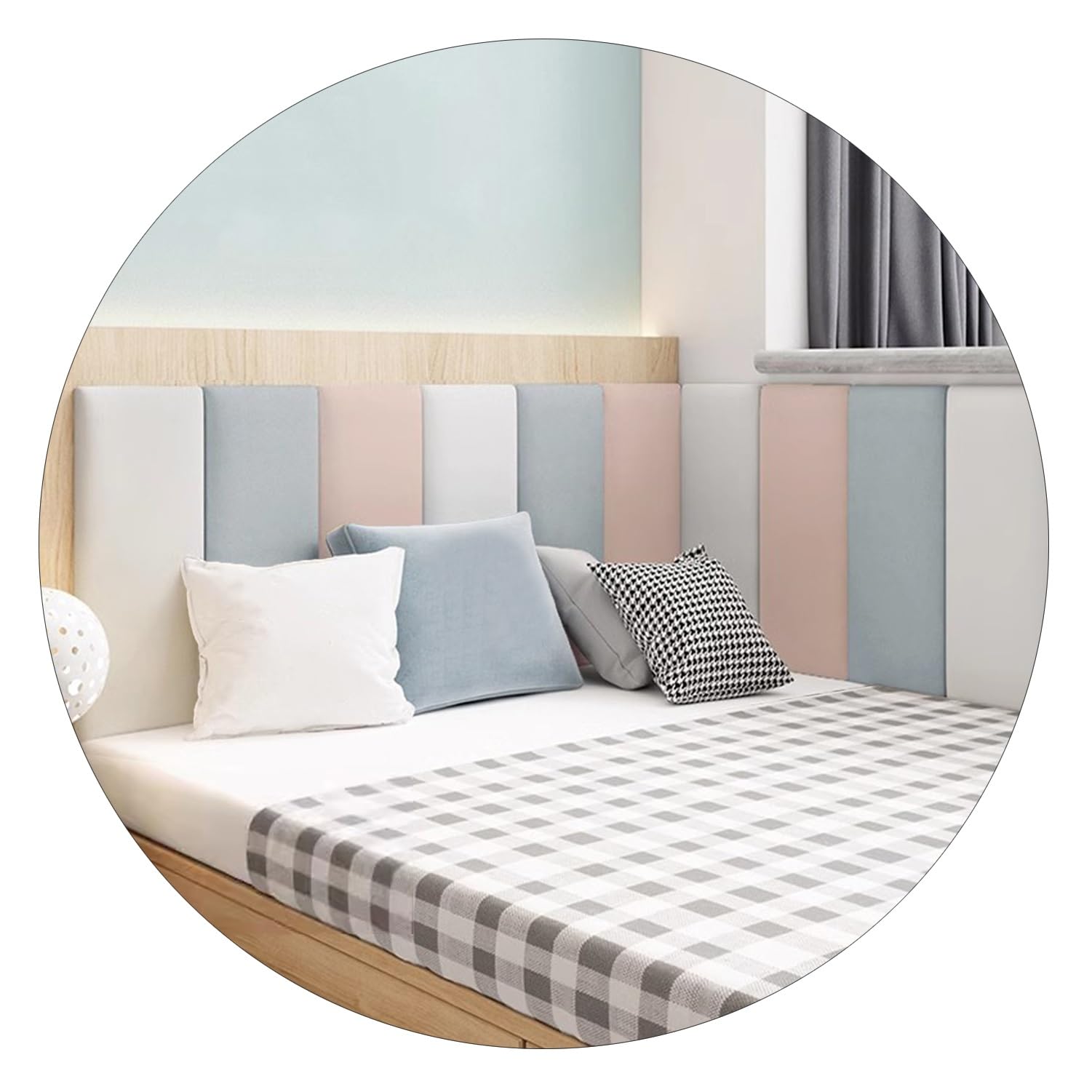 Tête de lit autocollante 3D, Panneaux muraux insonorisants, tête de lit rembourrée fixée au Mur pour lit Simple et Double