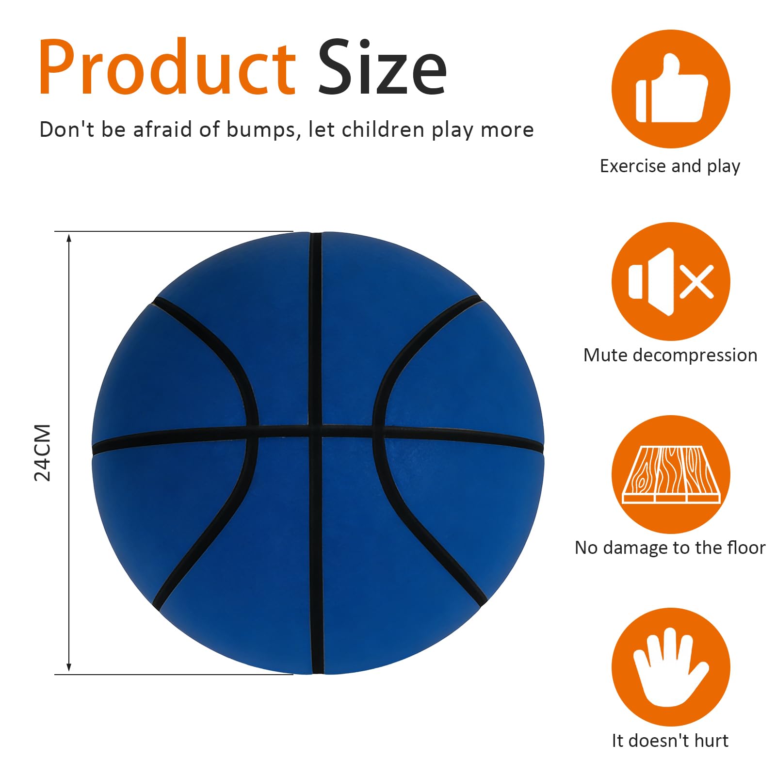 Palla Di Spugna, Palla Da Basket Silenziosa, 24cm Palla Spugna, Palla Gommapiuma, Palla Morbida Bambini Per Casa, Silenzioso Basketball Indoor, Basket Leggero E Silenzioso Con Canestro (Blu)