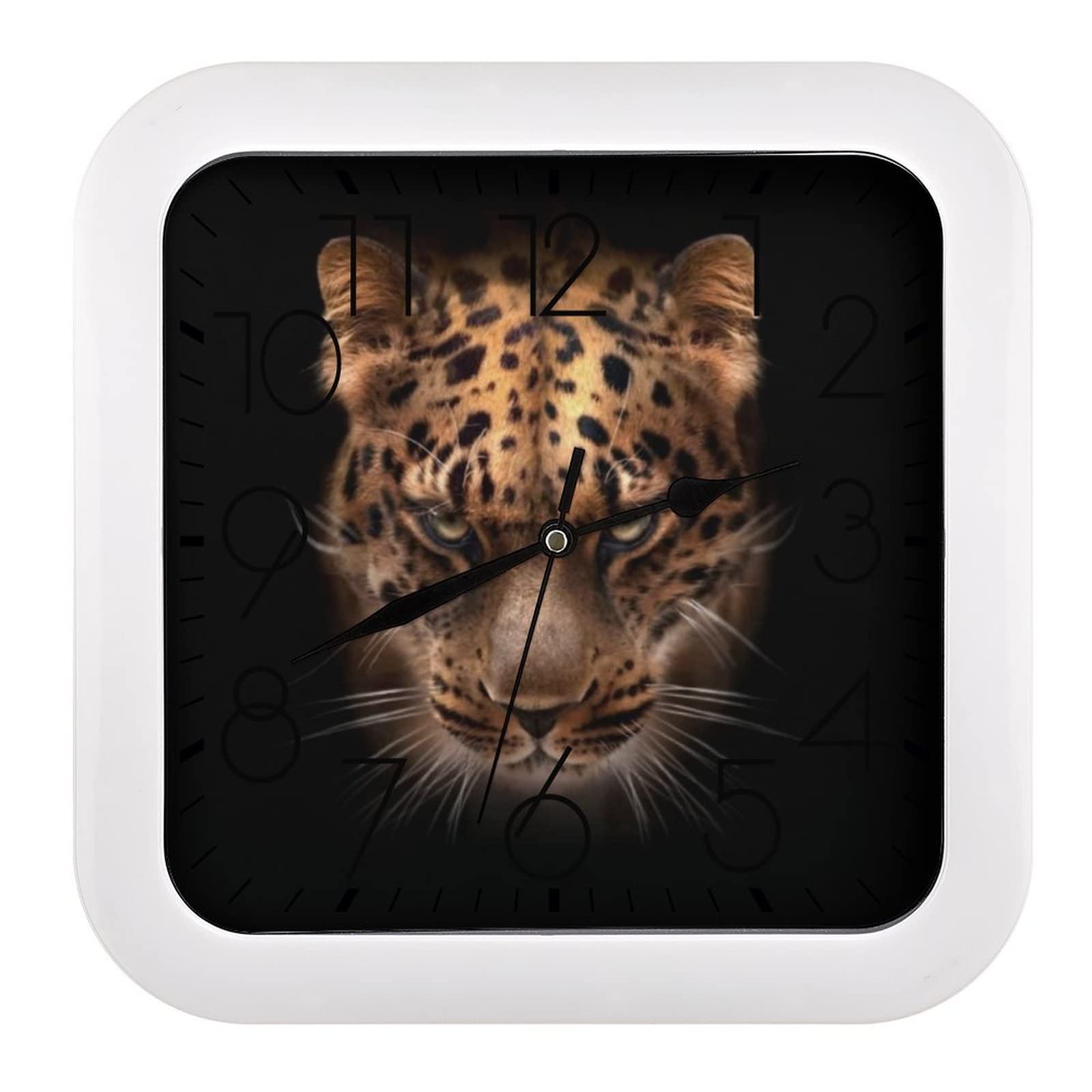 Horloge murale léopard silencieuse carrée 26cm à grands chiffres lisibles